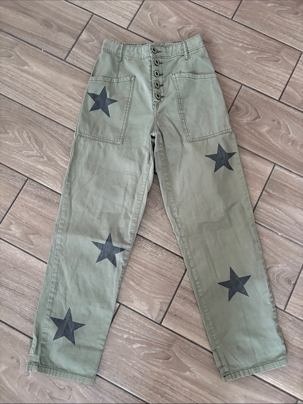 Pistola Olive Green Star Print High Rise Utility military Pants Women’s size 24